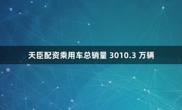 天臣配资乘用车总销量 3010.3 万辆